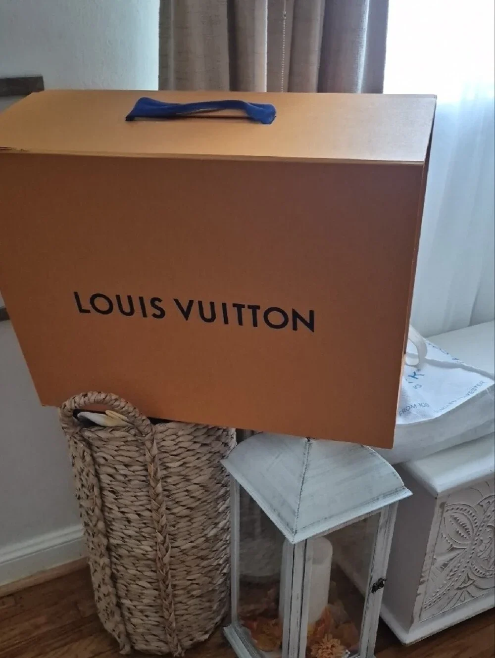 Louis Vuitton Orange Box with Blue Handle and Navy Logo